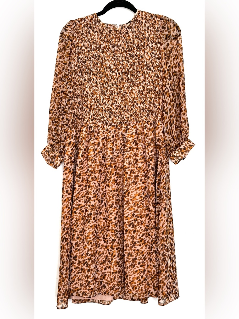Ann Taylor Animal Print Smocked Fit & Flare Midi Dress Size 12P Petite
